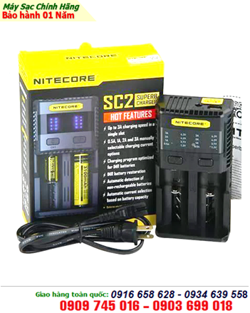 Nitecore SC2; Máy sạc pin Nitecore SC2 _sạc được 1-2 pin NiMh, NiCd, Lithium _có màn hình LCD _đo dung lượng pin